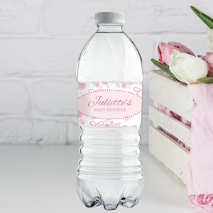 Coquette Pink Bow and Flowers Water Bottle Label | Baby Shower Water Labes | Pink Water Sticker | Toile de Joey Baby Shower