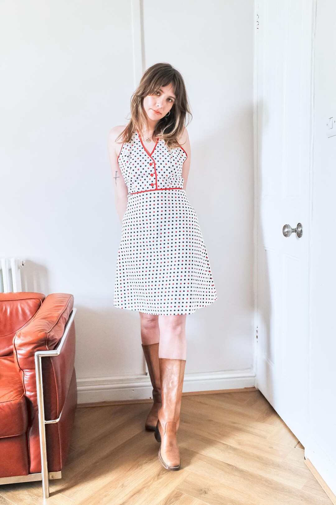 70's Floral Polka Dot Mini Dress