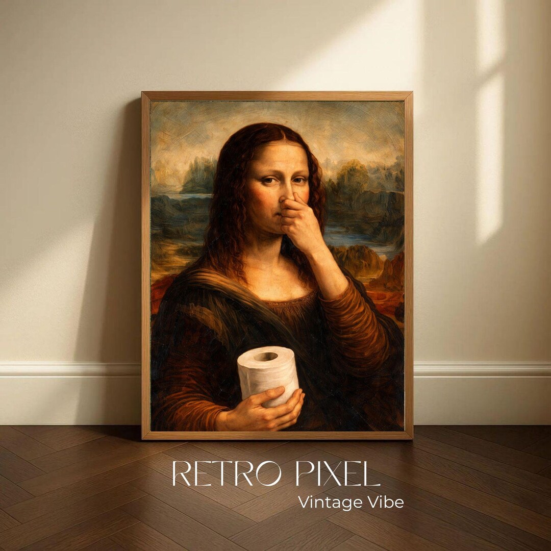 Funny Mona Lisa Bathroom Printable, Vintage Parody Wall Art (instant ...