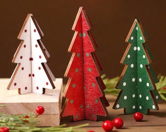 Ensemble de Sapins en Bois à Pois, Décoration de Table 3D au Style Rustique pour les Fêtes
