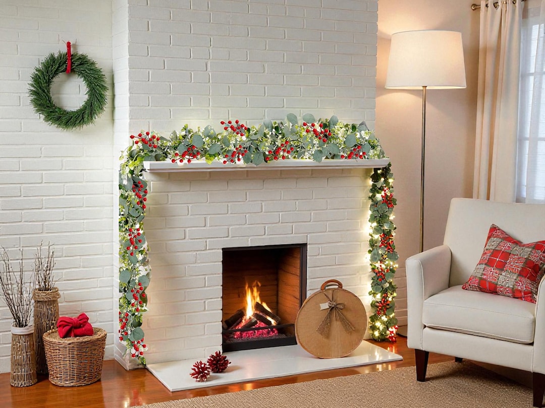 Ghirlanda Natalizia Artificiale 170 Cm Con Bacche Rosse E Foglie D'agrifoglio – 2 Pezzi Per Decorazioni Festive