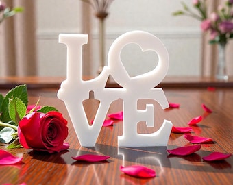 White Double Layer LOVE Letter Table Decor Plaque 2.95 Inch