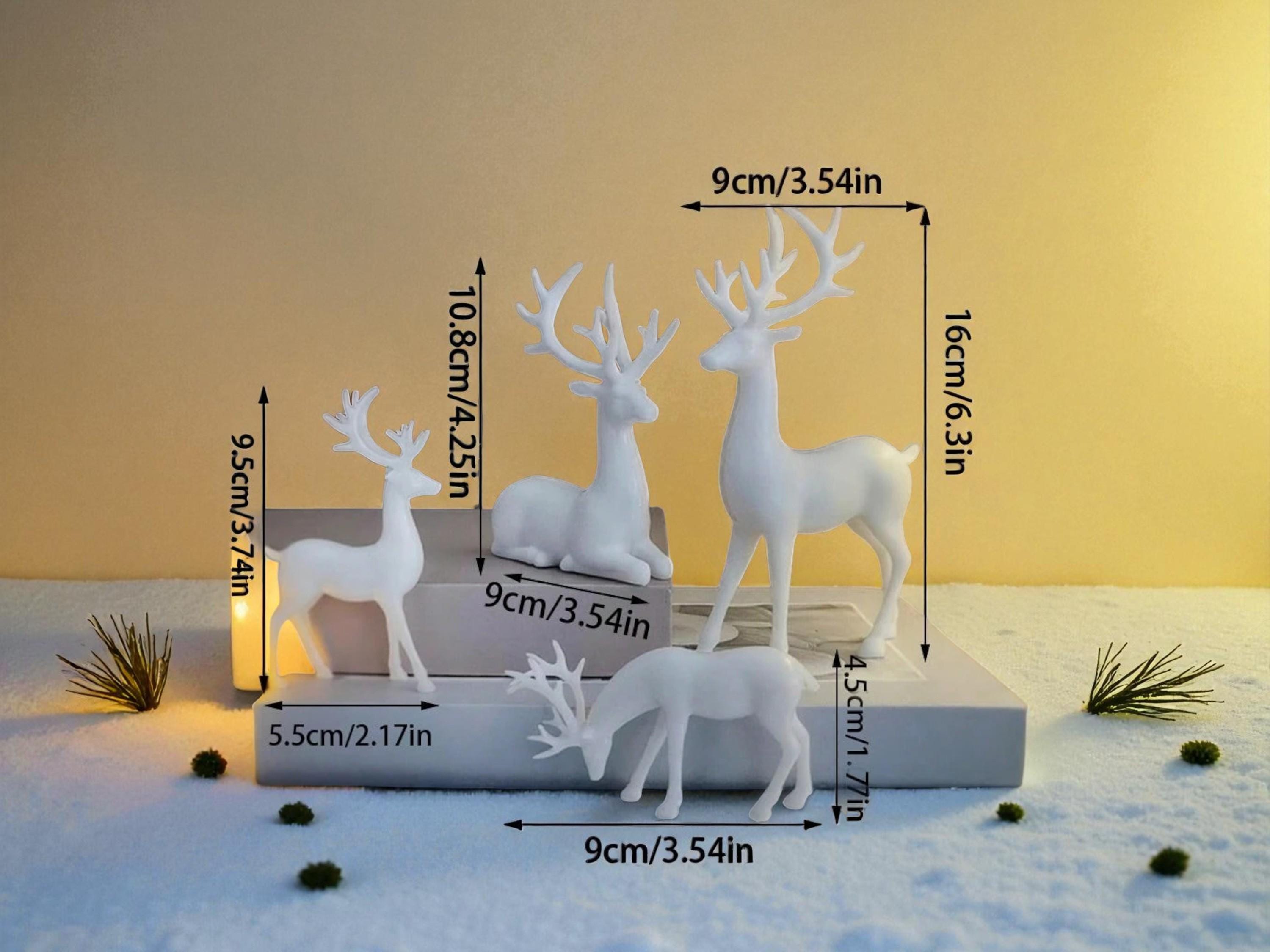 Luganiso Lot de 2 statues de cerf de Noël en résine de 29 cm pour table centrale, salon, bibliothèque, cheminée, décorations de Noël, argenté