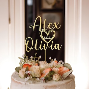 Topper per Torta da Matrimonio Personalizzato con Data, Topper per Torta in Acrilico Personalizzato per Decorazione Rustica Matrimonio