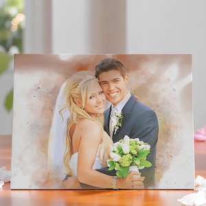 Custom Watercolor Couple Portrait from Photo - Personalized Canvas Art Print - Romantic Anniversary Gift - Wedding Accessories
