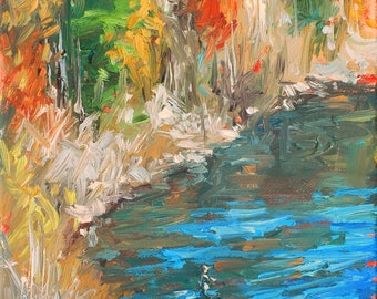 Fisherman at the Gorge, 6x9, oil. Small painting of a fly fisherman in the Maury River, Goshen Pass, Rockbridge, VA.
