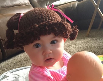 Hand Crocheted Infant Baby Girl CABBAGE PATCH KID Wig Hat Photo Prop