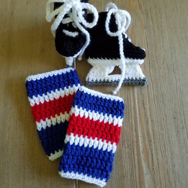 Hand gestrickt, Schlittschuhe und passende Stulpen Leggins RANGERS oder IHRE Teamfarben