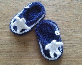 Crochet Flip Flop SANDALS Summer Shoes Navy Blue White Star 0-3 months 3-6 Baby Infant Girl Boy Accessory