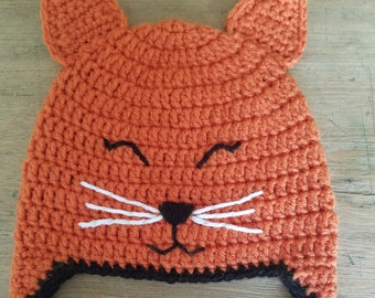 Orange Halloween Kitty Cat EARFLAP Braided Ties HAT Infant Baby Toddler Photo Prop Sweet Boy Girl Baby Shower Gift Winter Hat Warm Cozy Cute