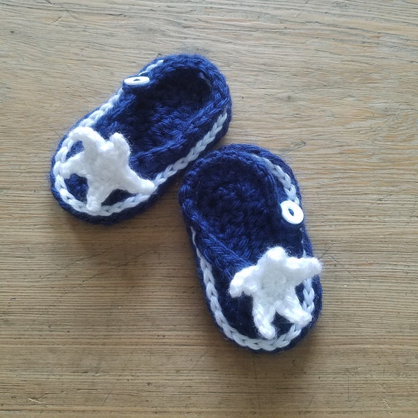 Crochet Flip Flop sandales d’été chaussures bleu marine étoile blanche 0-3 mois 3-6 bébé enfant fille garçon accessoires