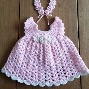 2 Piece Crochet Newborn Baby Girl Dress Pink White Daisy - Etsy