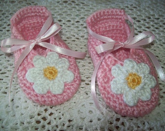 PINK BALLET SLIPPERS Hand Crochet Baby Girl Booties