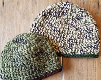 Crochet Camouflage Army Hat Infant Baby Toddler Boy Warm Fall Winter Autumn Camo Colors Bulky Hunting Cap Beanie