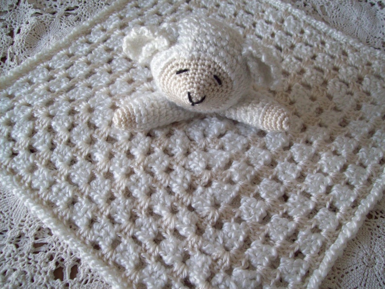 Crocheted LAMB LOVEY Security Blanket Snuggle Blankie Tan Etsy