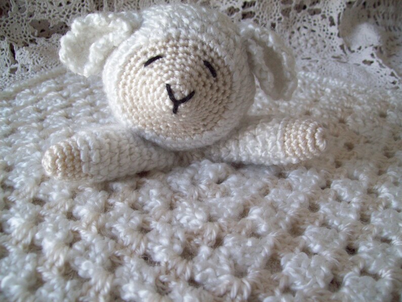 Crocheted LAMB LOVEY Security Blanket Snuggle Blankie Tan Etsy