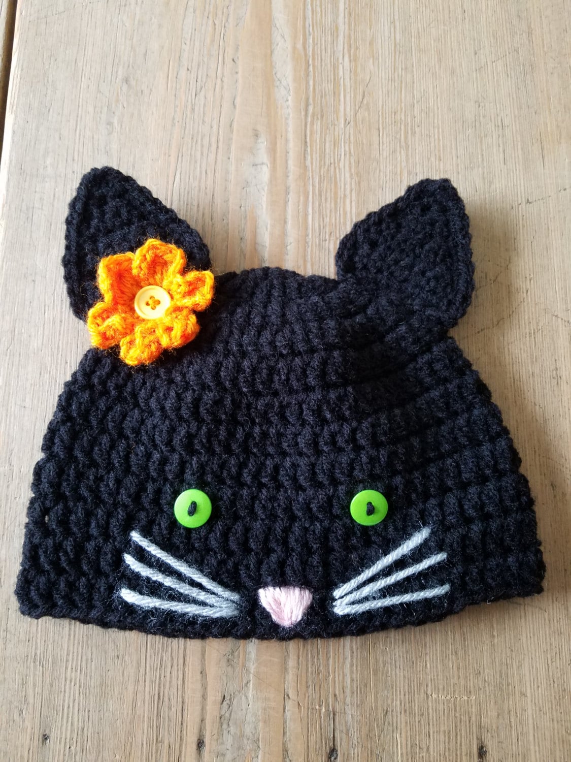 Crochet Black Kitty Cat Halloween Fall Hat Infant Baby Toddler Crochet Black Kitty Cat Halloween Fall Hat Infant Baby Toddler