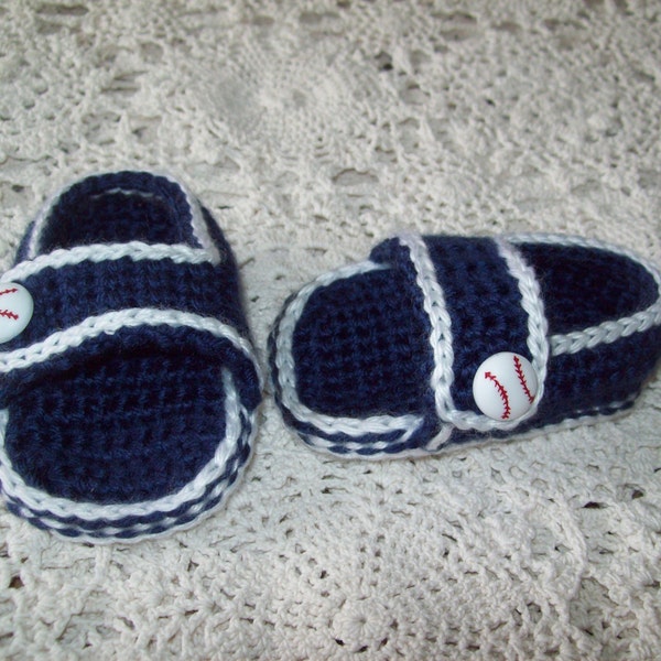 NY YANKEES Baseball Inspired Navy Blue and White Open Toe SANDAL Booties Shoes 0-6 months Baby Infant