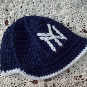 NY YANKEES Baseball Crochet Hat w/ Brim for Infant Baby Boy or Girl A Unique Baby Shower Gift for a New York Fan Cute for Year Round Wear