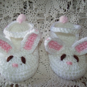 Hand Crochet Baby Girl Pink & White Spring BUNNY Rabbit BOOTIES Shoes Slippers Sweet