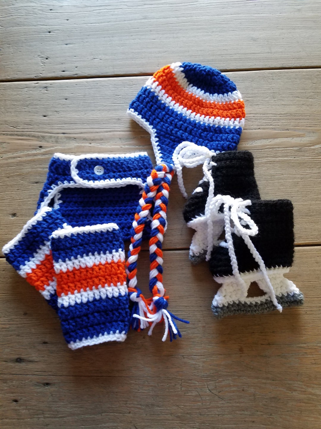 Crochet New York Islanders Ice Hockey HAT Diaper Cover SKATES Leg