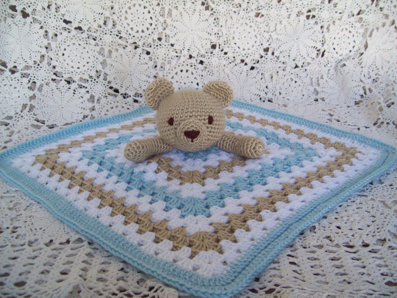 Crocheted Teddy Bear LOVEY Security Blanket Snuggle Blankie Etsy