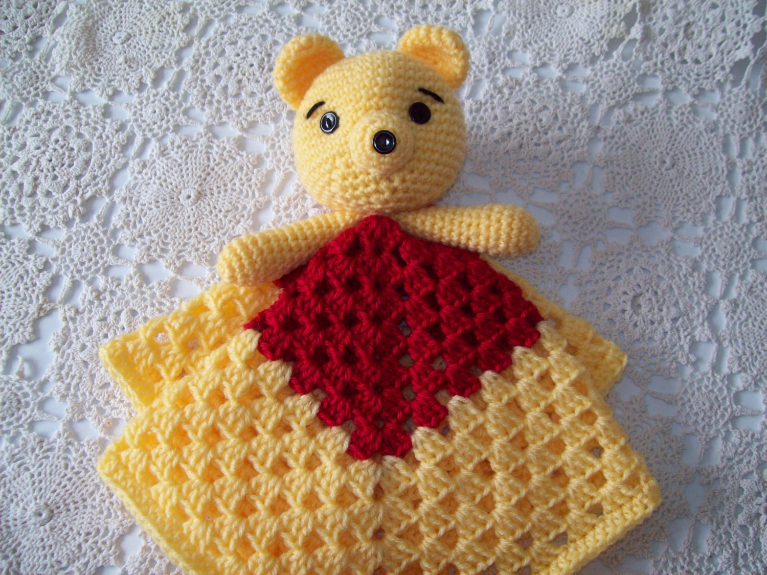 WINNIE the POOH Inspired Lovey Security Blanket Snuggle Snuggie Blankie Red Yellow Sleep Toy Teddy Bear Crochet Etsy Canada