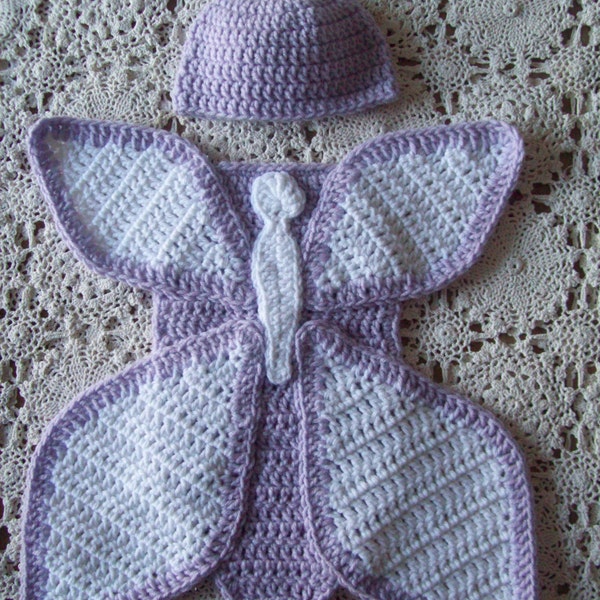 Purple and White Spring Butterfly Cape w Hat and Antennas Photo Prop for Newborn Baby