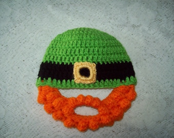 Crochet Bobble Beard LEPRECHAUN Hat Photo Prop Irish St Patty's Patrick's Day Infant Baby Toddler