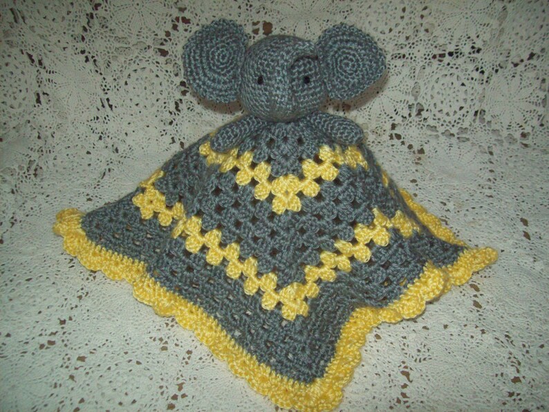Crocheted Yellow Grey ELEPHANT LOVEY Security Blanket Sleep Etsy