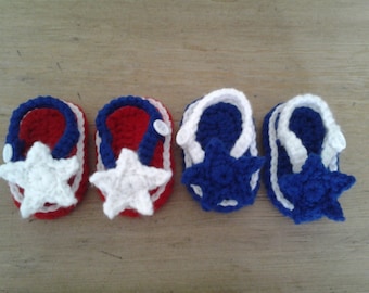 Crochet Flip Flop SANDALS Summer Shoes 0-3 3-6 months Baby Infant STAR Red White Blue