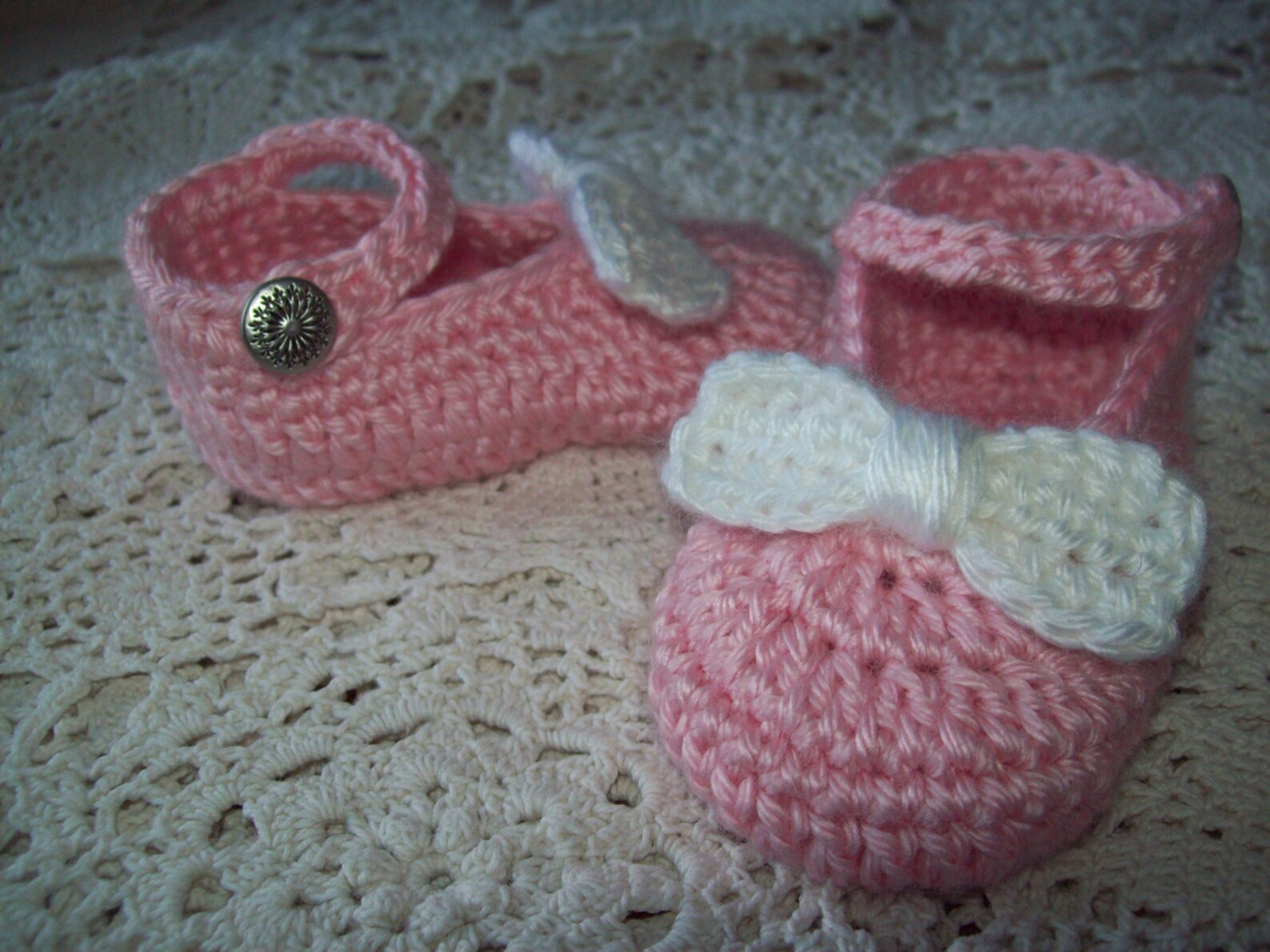Crochet Baby Pink Mary Jane Shoes Slippers Booties With Bows Etsy