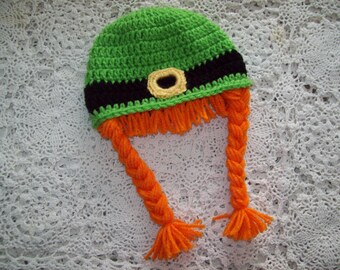 Crochet LEPRECHAUN Hat with Braids Photo Prop Irish St Patty's Patrick's Day Infant Baby Toddler