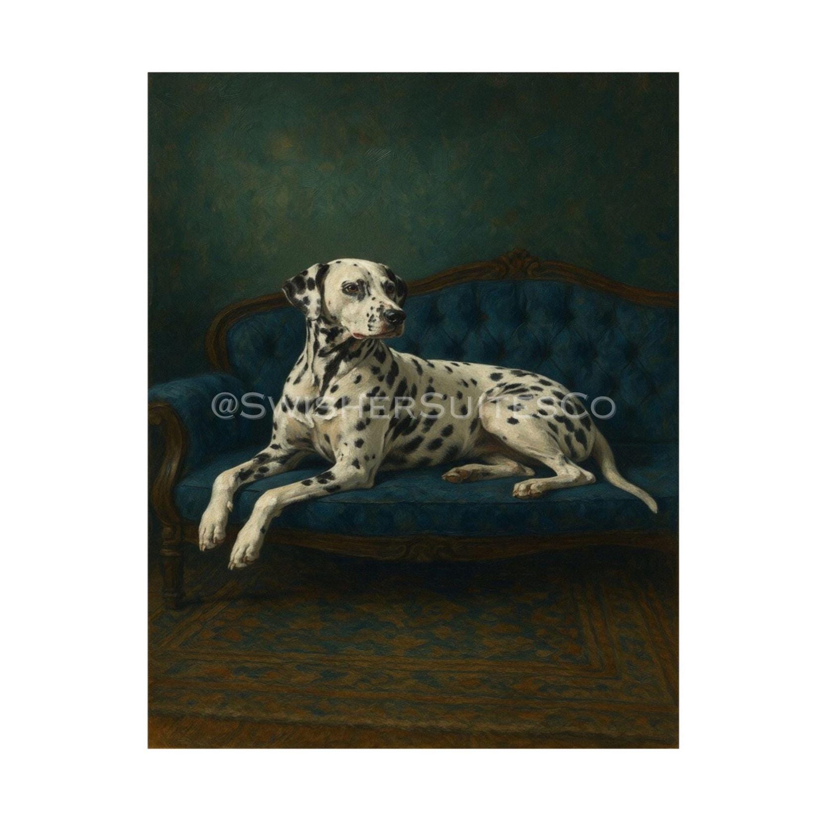 ダルメシアン肖像画 ヴィンテージ・ダルメシアンの肖像画：古銭風の堂々とした犬のアート