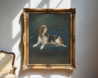 Vintage Basset Hound Portrait: Königliche Hund Kunst, Stil des alten Geldes (Digitaler Download)