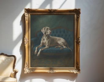 Vintage Weimaraner-porträtt: Kunglig hundkonst, gammaldags stil (digital nedladdning)
