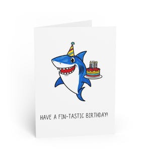 Fin-Tastic Birthday Greeting Cards, Cute Shark Cards, Fun Birthday Cards, Kids Party Invitations, Nautical Card for Celebrations