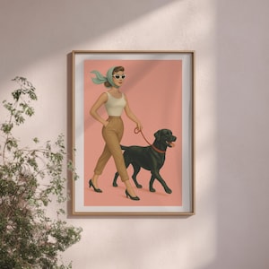 Chic Dog Walking Poster, Vintage Decor, Pet Lovers Wall Art, Home Office Print, Gift for Dog Owners, Stylish Animal Artwork