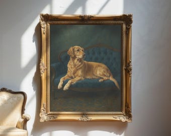 Vintage Golden Retriever Portrait : art chien royal, style Old Money (téléchargement numérique)