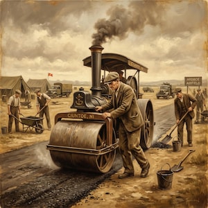 Vintage Steam Roller Wall Art Digital Download, Industrial Heritage Print, Road Work Scene Printable, Rustic Worker Art, Historical Decor