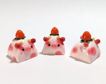 Strawberry Cow Keycap: Handmade Polymer Clay Artisan Keycap