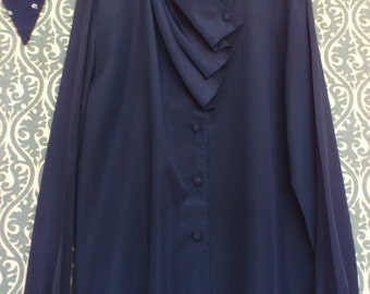 Blue Navy blouse with draped neck