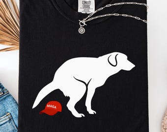 Anti Trump Dog Shirt ,Comfort Colors Dog Pooping on MAGA Hat Tee,FDT Shirt,Funny Gift for Democrats Liberals, Anti MAGA, Anti Fascism