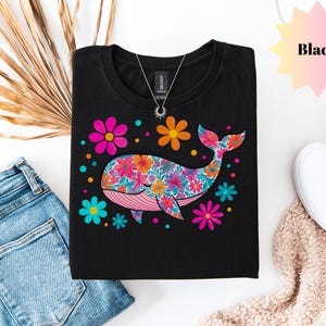 Floral Whale Shirt | Fun Summer T-Shirt | Cute Whale Shirt | Hippie Whale Graphic Tee | Boho Whale T-Shirt  | Ocean Lover Gift Shirt