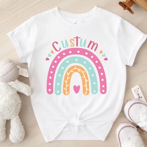 Rainbow Custom Text Kids Shirt: Personalized Soft Cotton Tee