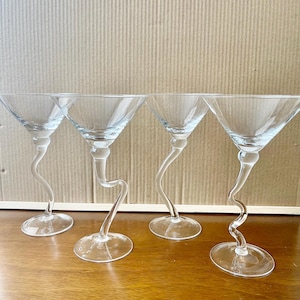 Vintage Martini Squiggly Wiggle Wavy Crooked Stem Martini Brillen 6 Unzen - 4er Set - Retro 1980er / 1990er Jahre MCM Martini Brillen