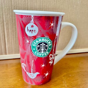 Starbucks Holiday Mug Red 19oz | Hope Peace Christmas Tree Design | Coffee Tea Cup Collector Gift