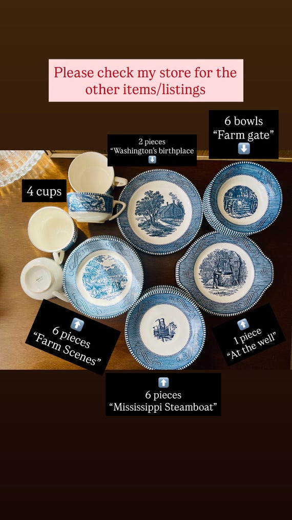 Set of 6 Currier & Ives Mississippi Steamboat on Low Water Plates