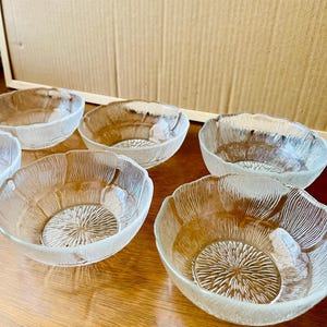 Vintage Arcoroc Fleur Clear Glass Small Bowls and Dessert / Saucer Plates – Set of 6 Bowl - Set of 5 Plates - Vintage Arcoroc France