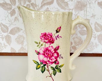 Vintage Floral Rose Ceramic Pitcher – Cottagecore Vase